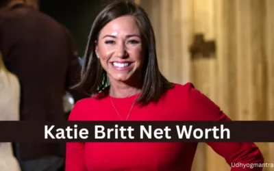Katie Britt’s Net Worth: What is the Alabama Senator Worth? Katie Britt, U.S. Senator from Alabama, smiling confidently in a red dress, with the text "Katie Britt's Net Worth" displayed at the bottom.