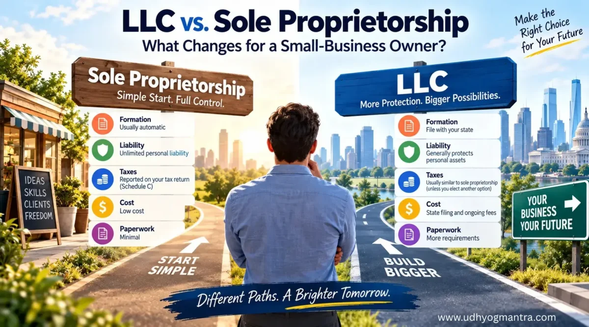LLC vs. sole proprietorship comparison for U.S. small-business owners.