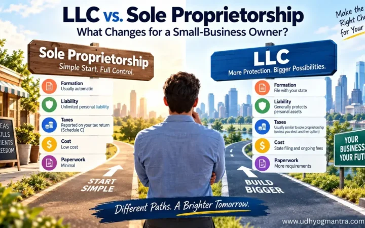 LLC vs. sole proprietorship comparison for U.S. small-business owners.