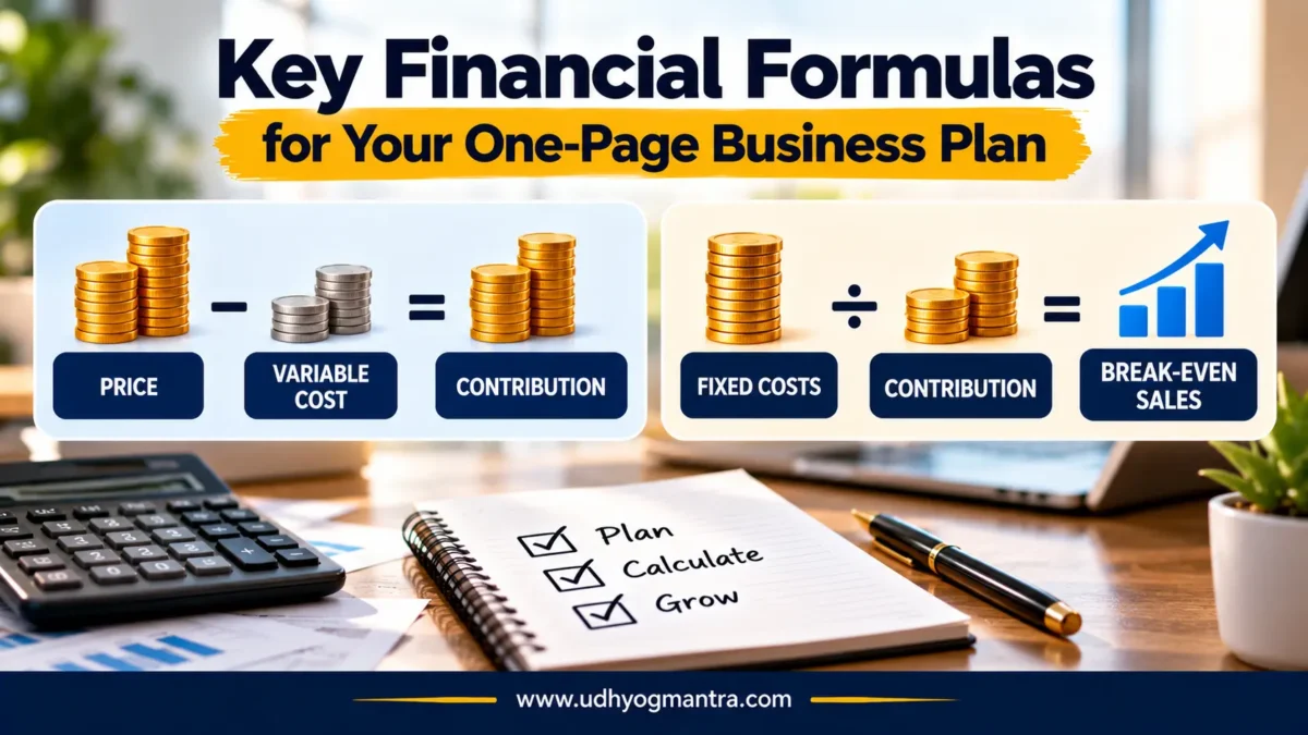  Basic financial formulas for a one-page business plan.